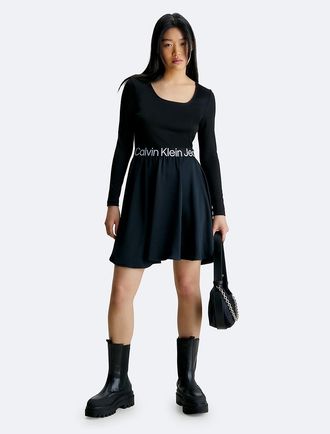 Calvin Klein Jeans Calvin Klein Womens Logo Tape Skater Dress - Black - XS