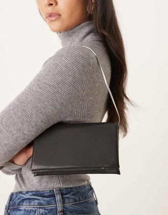 Mango Borsa a spalla in pelle nera-Nero