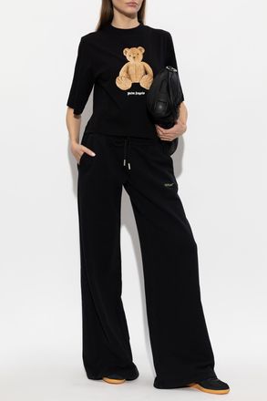 Palm Angels Cropped T-shirt With Printed Logo, Womens, Black