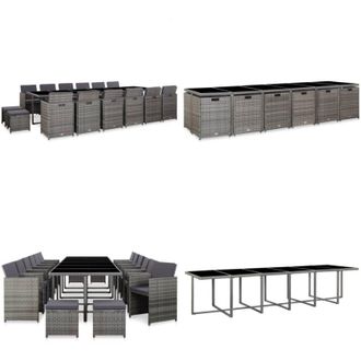 vidaXL Set da Pranzo per Esterni 17 pz con Cuscini Polyrattan Grigio - Sedie in rattan - Tavolo in vetro