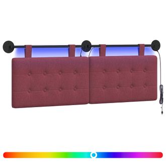 vidaXL Cabecero Colgante Con Luz Led Rojo Vino Tela Vidaxl
