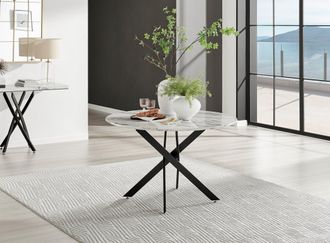 Furniturebox Novara 120cm Round 6-Seater Dining Table With Black Metal Legs in Off-White