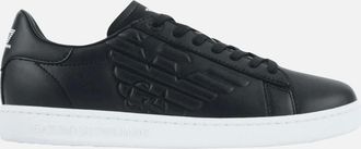 Emporio Armani Mens Leather Eagle Logo Black Trainer - Size: 8