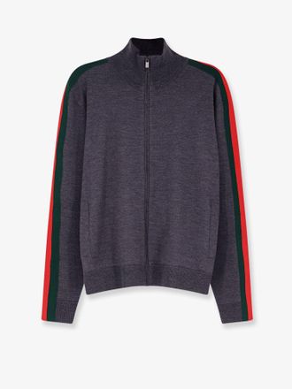 Gucci Cardigan in lana fine con full zip e nastro Web - GUCCI - gender_Man