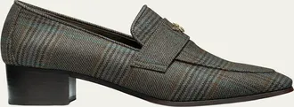 Bougeotte Plaid Wool Block-Heel Loafers