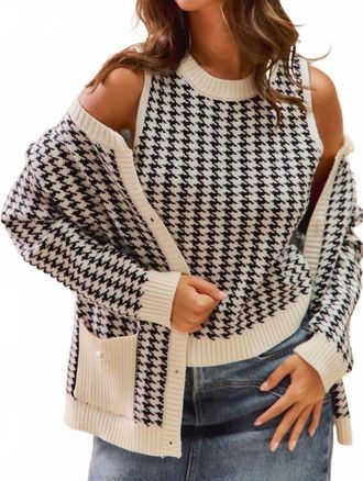 So Me Missy Houndstooth Cardigan Sweater In Checkered