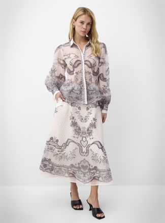 Icone Womens Flared printed tulle midi skirt