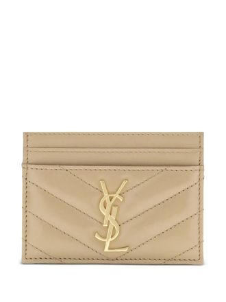Saint Laurent quilted logo cardholder - women - Lamb Skin - One Size - Neutrals