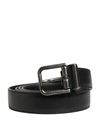 Dolce & Gabbana Men Black Classic Leather Metal Buckle Mens Belt