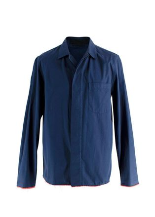 Alexander McQueen Navy Shirt with Orange Frayed Hemline Size 16