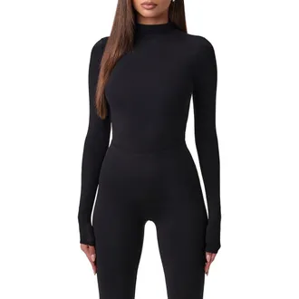 Naked Wardrobe Mock Neck Top in Black at Nordstrom, Size X-Large