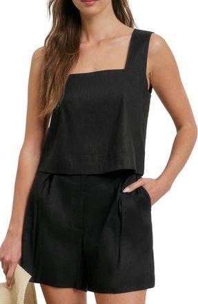 Favorite Daughter The Abby Linen Blend Square Neck Crop Shell in Black at Nordstrom, Size X-Small