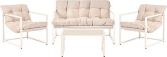 Beliani Conjunto de jardín moderno de 4 plazas de acero galvanizado con cojines beige Garda