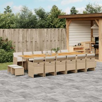 vidaXL Set Comedor De Jard&iacute;n 17 Pzas Con Cojines Rat&aacute;n Sint&eacute;tico Beige Vidaxl