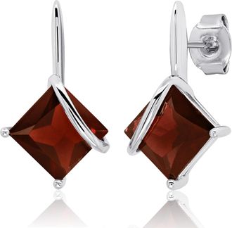 MAX + STONE 925 Sterling Silver 7mm Princess Cut Gemstone Square Drop Dangle Earrings