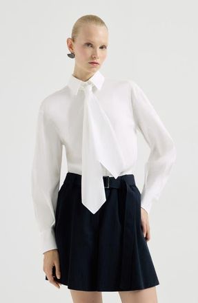 Brunello Cucinelli Shirt with tie and monili in White at Nordstrom, Size Xx-Large Eu