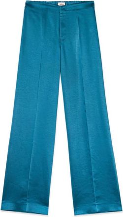 Oltre Palazzo Broek in Satijn - Dames - Wijde Broeken - Blauw - XL - Satijn - Broeken