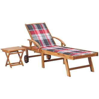 vidaXL Vidaxl - Lettino Prendisole con Tavolo e Cuscino in Massello di Teak