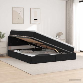 vidaXL Vidaxl Letto Con Contenitore Led E Materasso Nero 160 X 200 Cm Velluto