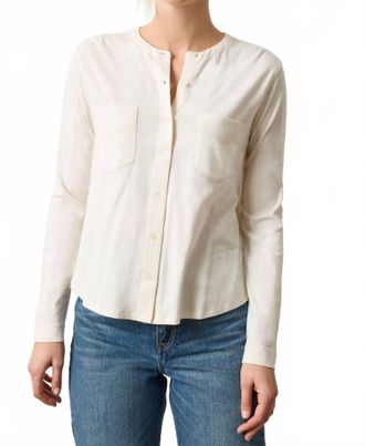 Lilla P Mandarin Collar Button Down Shirt In Talc