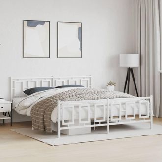 Berkfield Home Metal Bed Frame without Mattress with Footboard White 180x200cm | Size: Super King