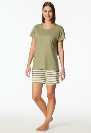 Schiesser Shorty SCHIESSER Casual Essentials, Damen, Gr. 46, 705, gr&uuml;n, Single Jersey, Obermaterial: 100% Baumwolle, Basic kurz, Rundhals, Homewear-Sets Shorty,