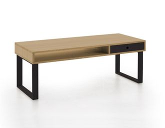 HOGAR 24 Mesa de centro de madera maciza natural, color encerado y negro