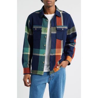 Dark Seas Mojave Plaid Cotton Flannel Button-Up Shirt in Navy at Nordstrom, Size X-Large