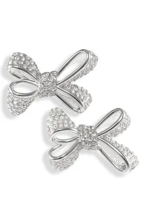 Oscar De La Renta Small Pav&eacute; Crystal Bow Earrings in Silver at Nordstrom