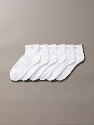 Calvin Klein Womens Basic Cushion Quarter 6-Pack Socks - White/Natural