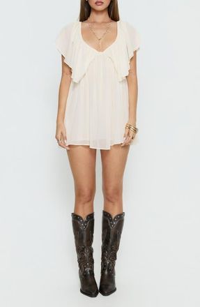 Princess Polly Sun Spirit Plunge Flowy Playsuit in Cream at Nordstrom, Size 10