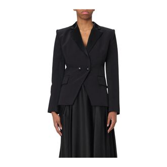 Elisabetta Franchi Blazers, female, Black, XS, Double Breasted Satin Lapel Blazer