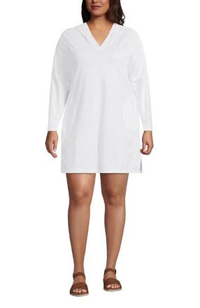 Lands End Plus Size SunShade UPF 50 Hooded Mini Swim Swim Cover-Up Dress in White at Nordstrom, Size 3 X