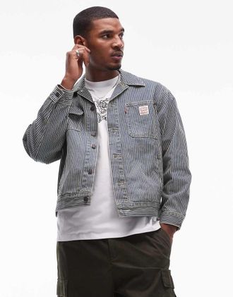 Levi's Workwear capsule sunrise trucker jacket railroad stripe denim in mid blue