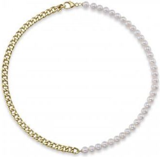 Allurez Cultured Pearl Link Collar Necklace 14K Yellow Gold
