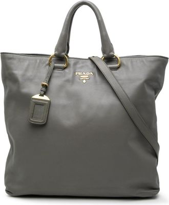 Prada Gray Leather Shoulder Bag Tote Bag (Pre-Owned)