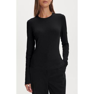 Varley Edna Fitted Long Sleeve T-Shirt in Black at Nordstrom, Size X-Large
