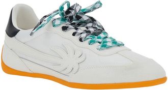 Palm Angels Mens White Low Top Sneakers With Logo Patch Calf Trainers
