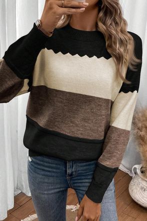 Azura Exchange Womens Color Block Knit Pullover Sweater - Black - Size Medium