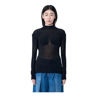 Jean Paul Gaultier Mesh Conische Top met Cirkelvormige Motieven - Dames - Longsleeves - Zwart - XS - Tops