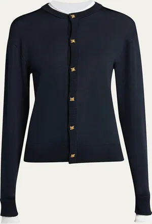Bottega Veneta Silk Double Knit Crewneck Cardigan