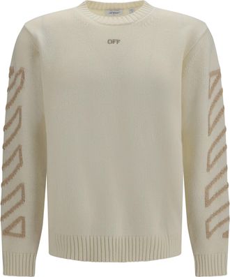 Off-white Mens Crewneck Sweater Arrow Fuzzy Cream Wool (ovis Aries)