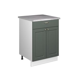 Vicco Mueble Bajo Para Fregadero/placa Fame-line, Verde Dorado Casa De Campo/blanco, 60 Cm Con Caj&oacute;n, Et M&aacute;rmol, Vicco