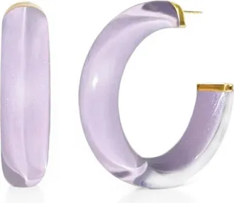 Gold & Honey Womens Small Illusion Lucite Hoop Earrings In Lavender