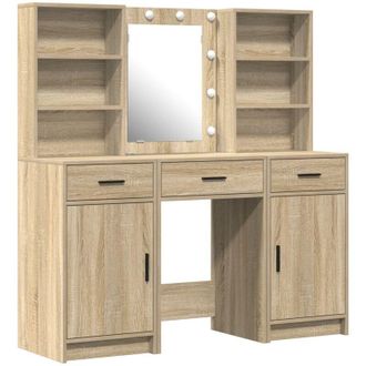 vidaXL Conjunto De Mesa De Tocador Con Caj&oacute;n 3 Pcs Roble Sonoma Vidaxl