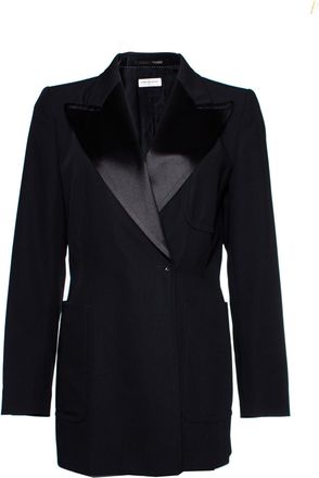 Dries Van Noten Dries van Noten, black wool blazer with shiny revert and press studs in size EU40/L