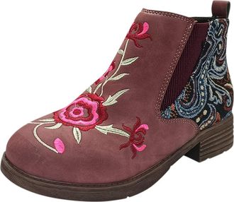 Generic Black Flat Boots Wide fit Ankle Boots for Women Heels Embroidery Womens Chunky Fashion Shoes Boots Ankle Casual Short Roman Printing Womens Boots Cush