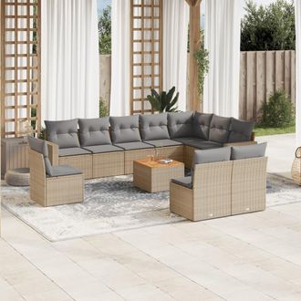 vidaXL Set De Sof&aacute;s De Jard&iacute;n 11pzas Con Cojines Rat&aacute;n Sint&eacute;tico Beige Vidaxl