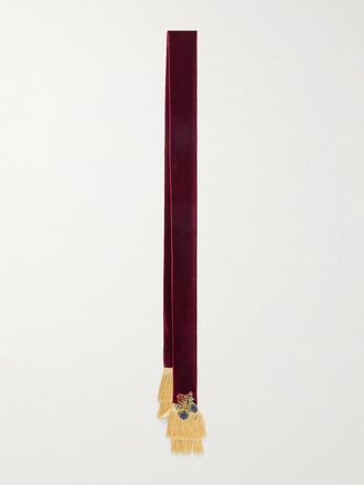 Valentino Garavani Sciarpa In Velluto Con Cristalli E Frange - Bordeaux