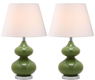 Safavieh Juego de 2 lamparas de mesa de vidrio verde